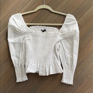 Zara White Smocked Blouse with Puff Sleeves